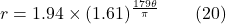 r = 1.94 \times (1.61)^{\frac{179 \theta}{\pi}} \qquad (20)