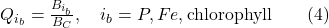 Q_{i_b} = \frac{B_{i_b}}{B_C}, \quad i_b = P, Fe, \text{chlorophyll} \qquad{(4)}