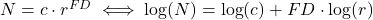 N = c \cdot r^{FD} \iff \log(N) = \log(c) + FD \cdot \log(r)