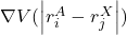 \nabla V(\left| r_{i}^{A}} - r_{j}^{X}} \right|)