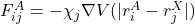 F_{ij}^{A} = -\chi_{j} \nabla V(|r_{i}^{A} - r_{j}^{X}|)