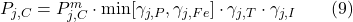 P_{j,C} = P_{j,C}^m \cdot \min[\gamma_{j,P}, \gamma_{j,Fe}] \cdot \gamma_{j,T} \cdot \gamma_{j,I} \qquad{(9)}